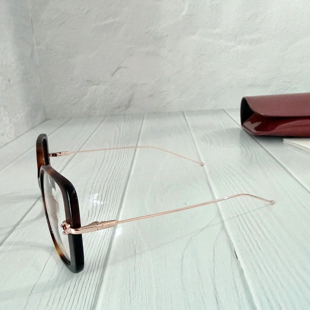 Pomellato Eyeglasses PM0098O-002 Havana Gold Tortoise Square Women Italy NEW